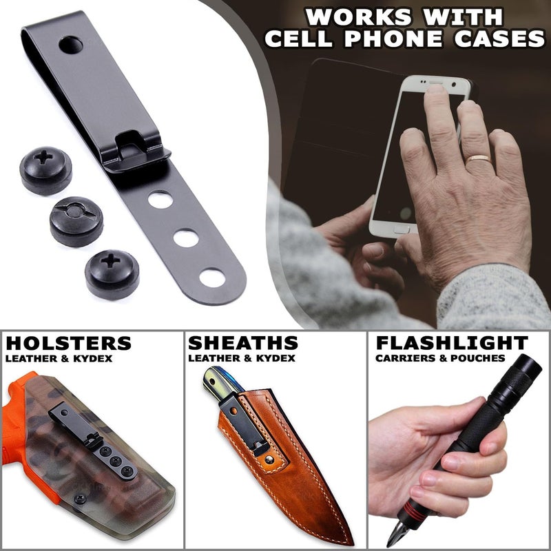 Holstex HolsterSmith Universal Metal Belt Clip for Holster Making - (Model 5) - (3-Hole) - (Tactical Black) - (w/SPTHA Mounting Hardware) - (1 Pack) - Image 2
